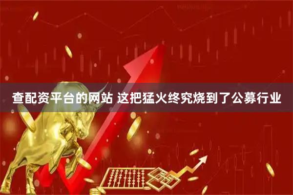查配资平台的网站 这把猛火终究烧到了公募行业