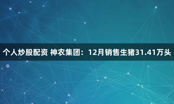 个人炒股配资 神农集团：12月销售生猪31.41万头