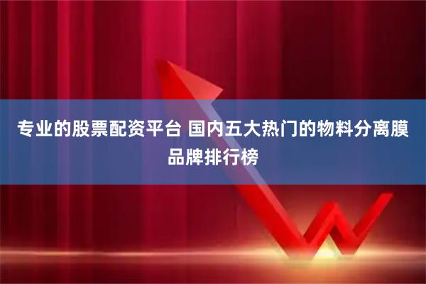 专业的股票配资平台 国内五大热门的物料分离膜品牌排行榜